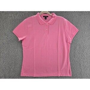 Lands End Shirt Womens Large Short Sleeve Pink Collared Polo Classic Casual
